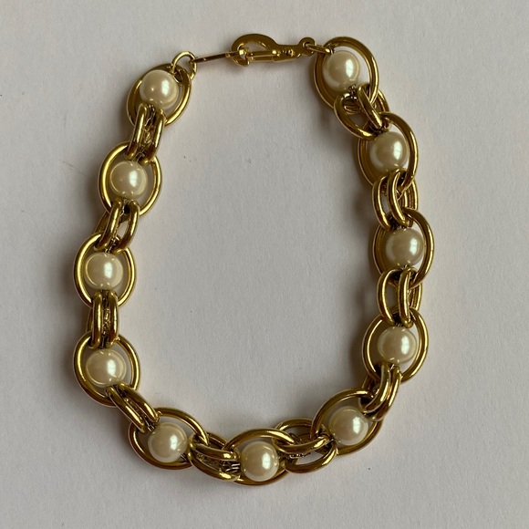 Jewelry - Vintage Costume Gold Tone and Pearl-Style Bracelet
